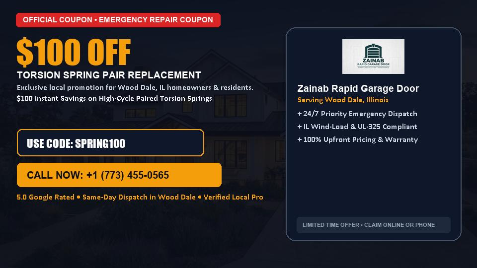 $100 OFF Dual High-Cycle Torsion Spring Replacement in Wood Dale, IL - Zainab Rapid Garage Door